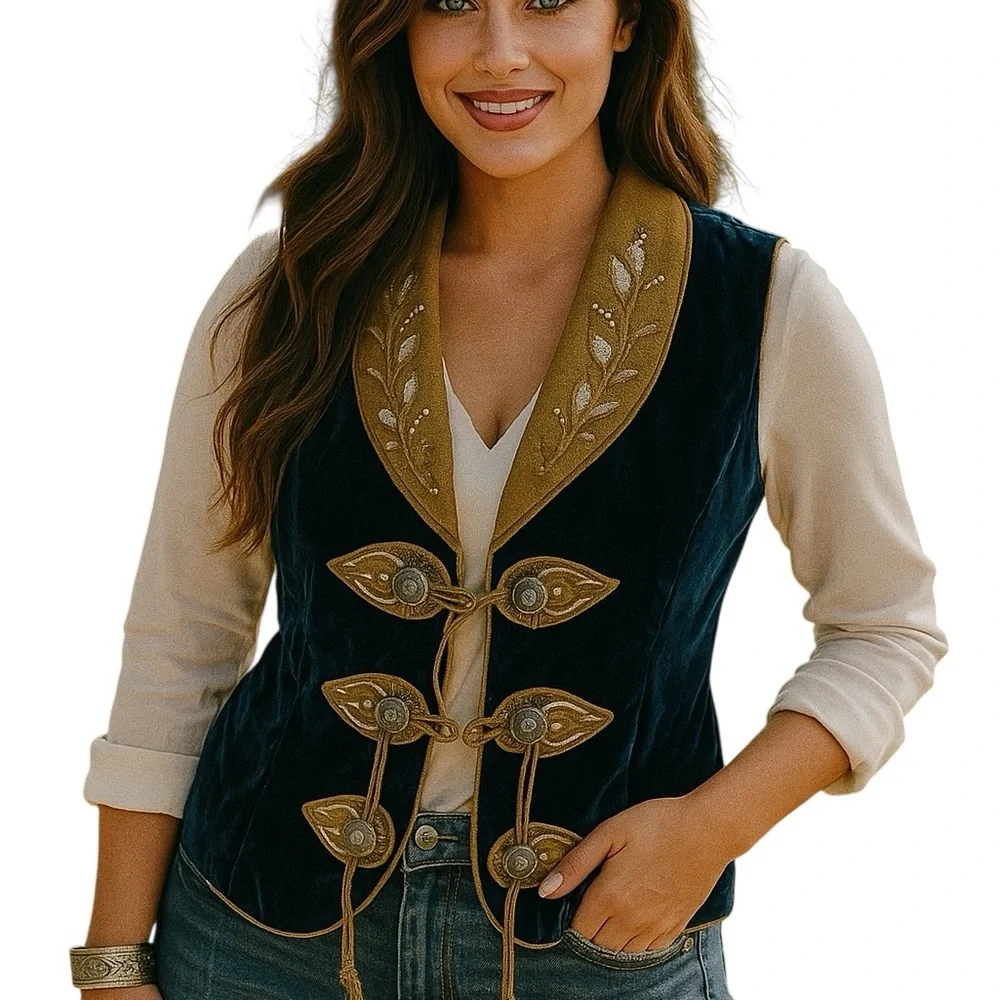 Double D Ranch beaded heavily embellished cobalt blue tasseled vest - Picture 1 of 14